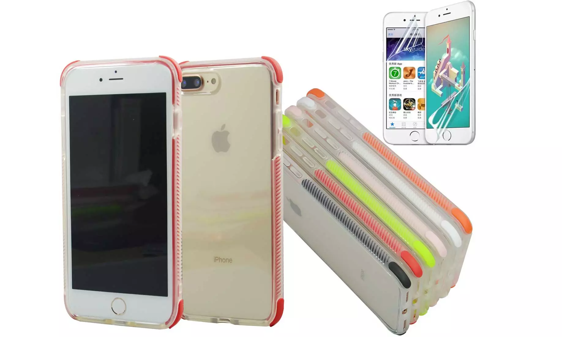 Coque iPhone renforcée sur le contour pour 6/6S,6+/6S+,7/7+,8/8+,X/XS avec 2 protecteurs d’écran, livraison gratuite - Primary Image