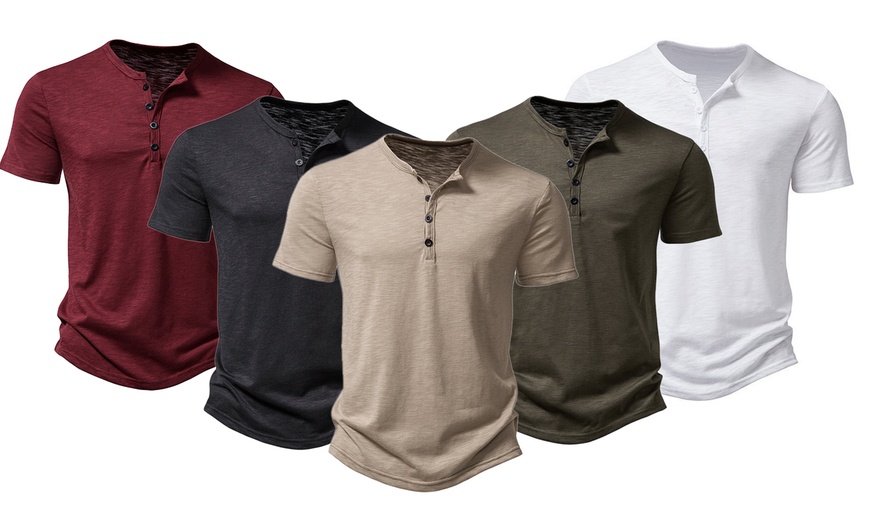 Image 1: Men's Henley Short Sleeve Button Neck T-Shirt