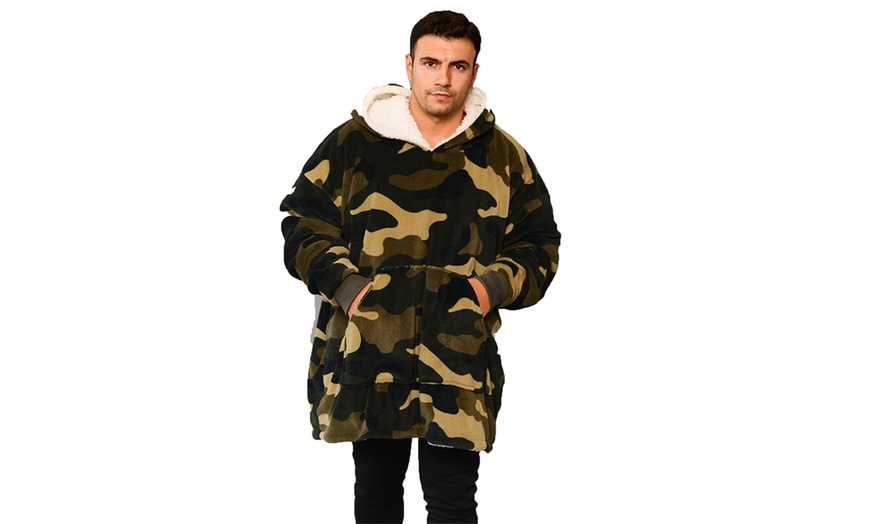 Image 2: Printed Camo Oversized Sherpa Hoodie Blanket