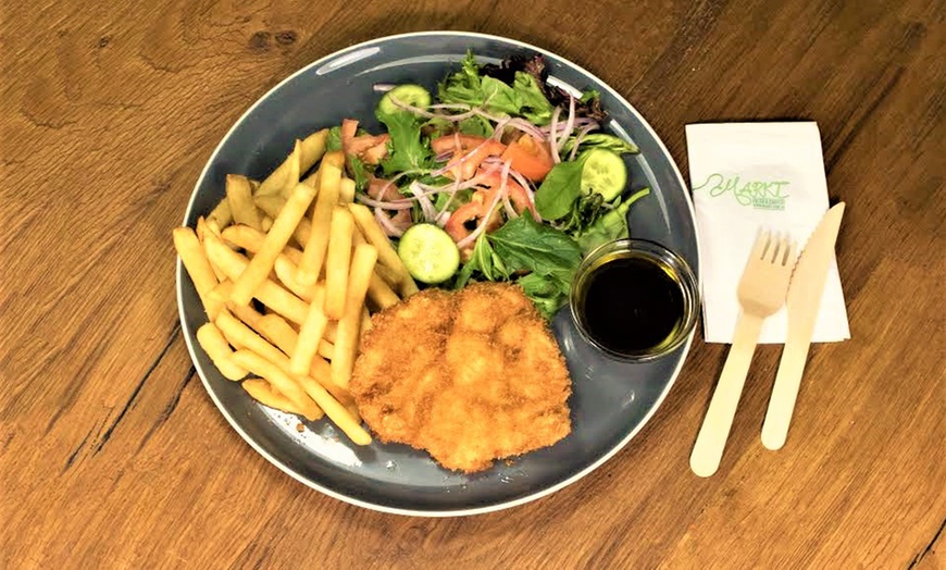 Image 1: Schnitzel, Chips, Salad and Drink