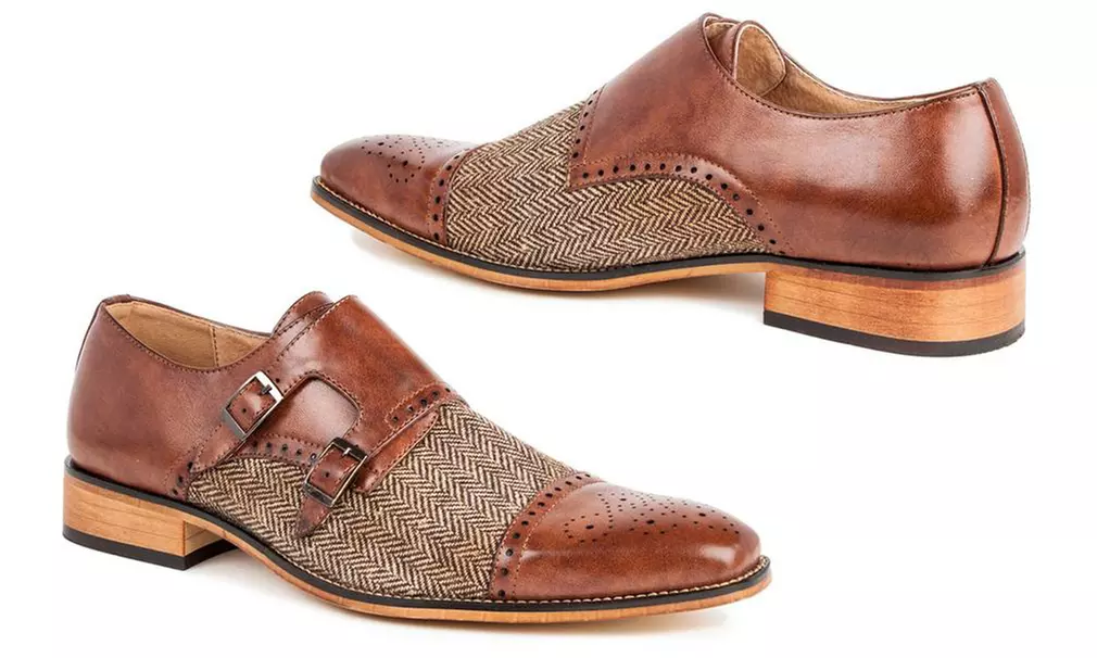 Gino Vitale Men's Double Monk Strap Herringbone Dress Shoes - Second Medium