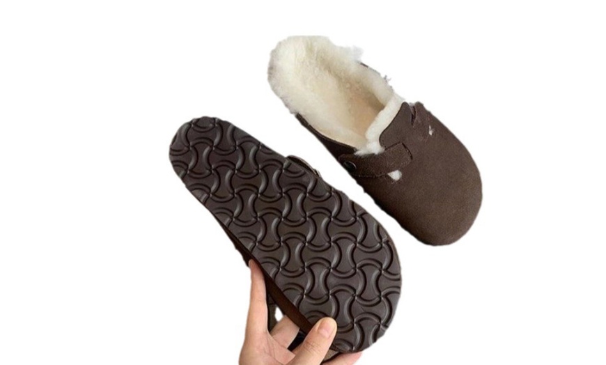 Image 6: Women's Fur Lined Suede Fuzzy Slip On Shoes