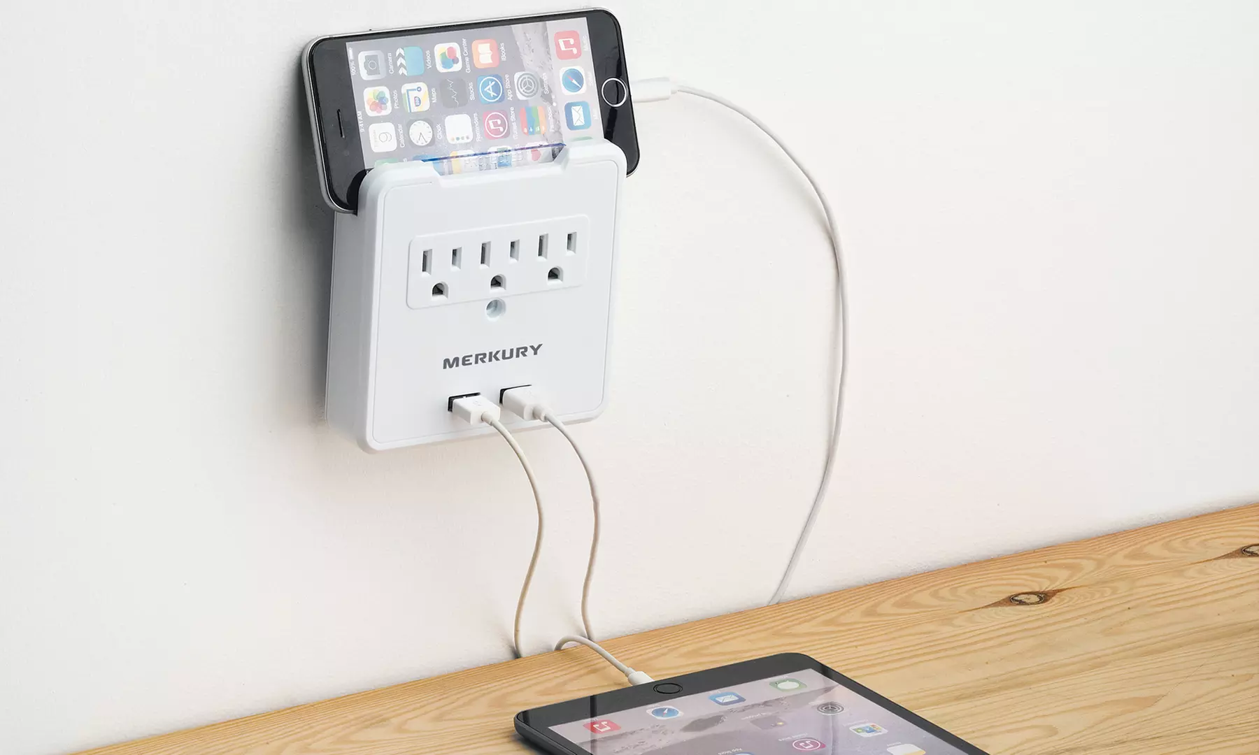 Merkury Innovations 2.1A USB Wall Plate with Built-In Phone Mount - Primary Image