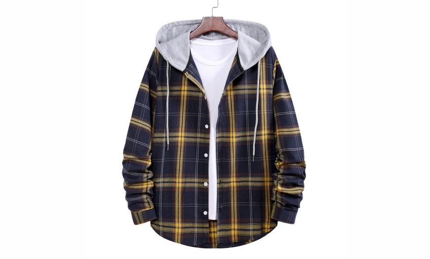 Image 4: Men's Hooded Check Shirt Jacket