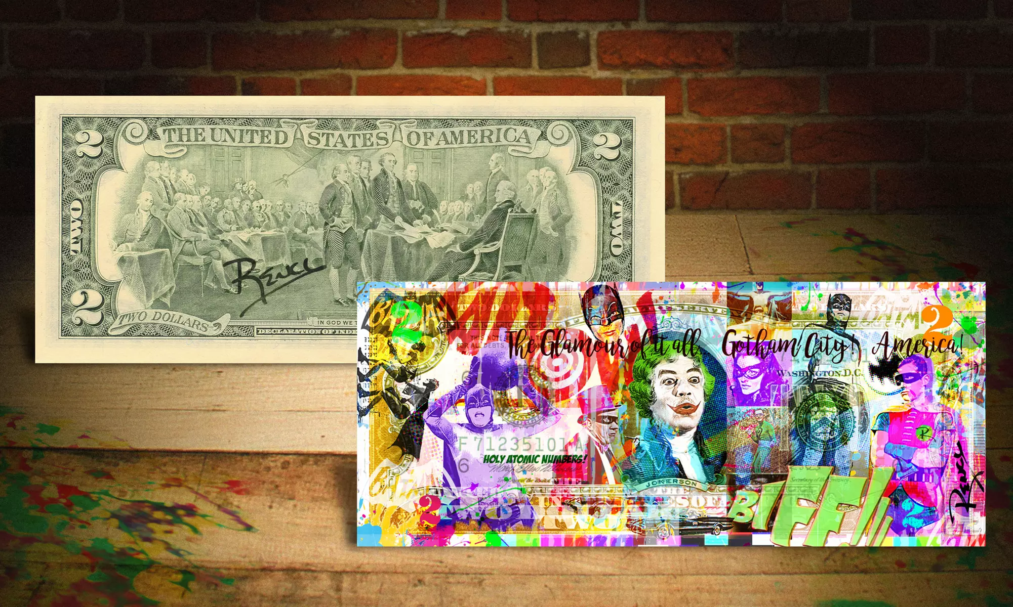 Signed Rency Batman Pop Art $2 Bill - Primary Image