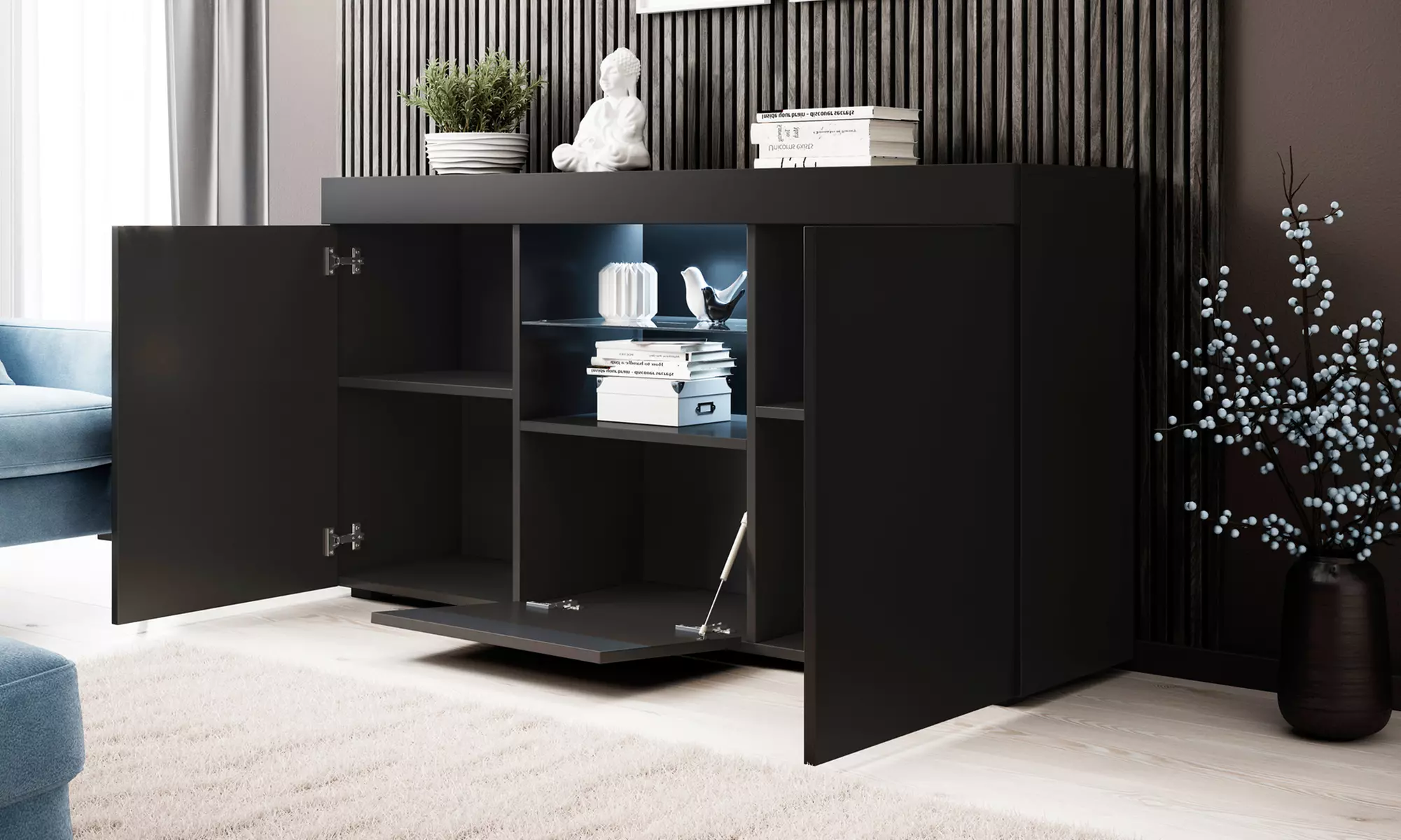 Mueble aparador con armarios e iluminación led