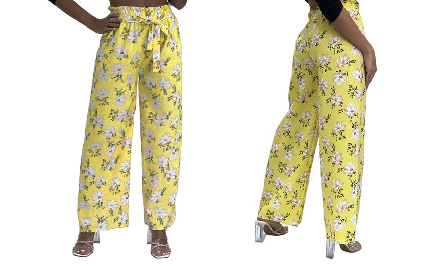 Image 13: Wide-Leg Tie-Waist Multicoloured Floral Palazzo Pants