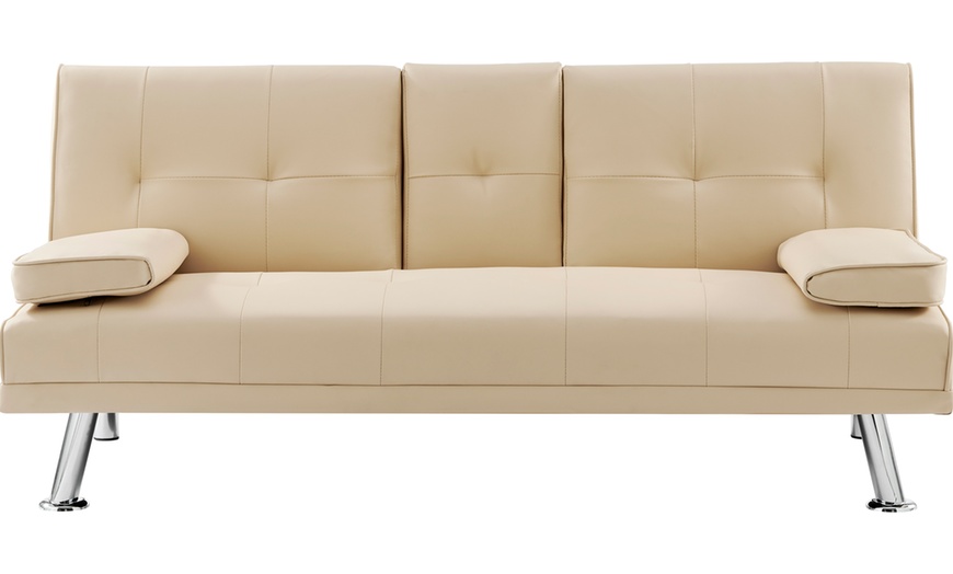 Image 3: Three Seater Sofa Bed with Cup Holders