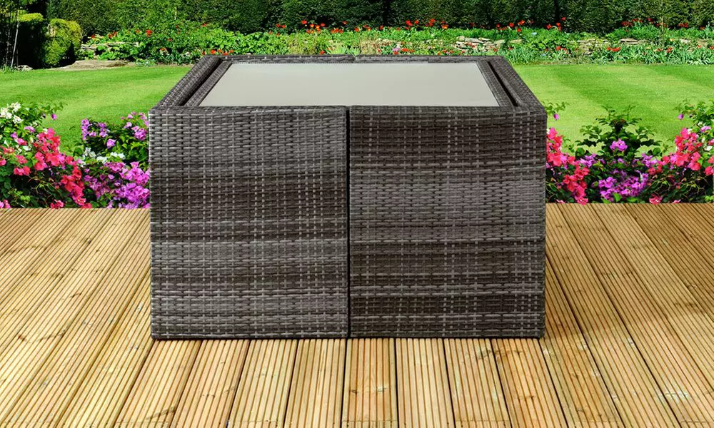 Seven-Piece Sofa and Stools Cube Rattan-Effect Set