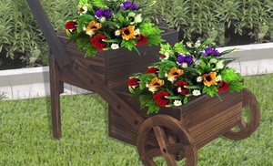 Rustic Wooden Flower Cart Planter 