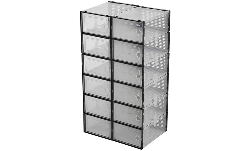 Image 7: 12-Pack Stackable Black Shoe Storage Box Organiser