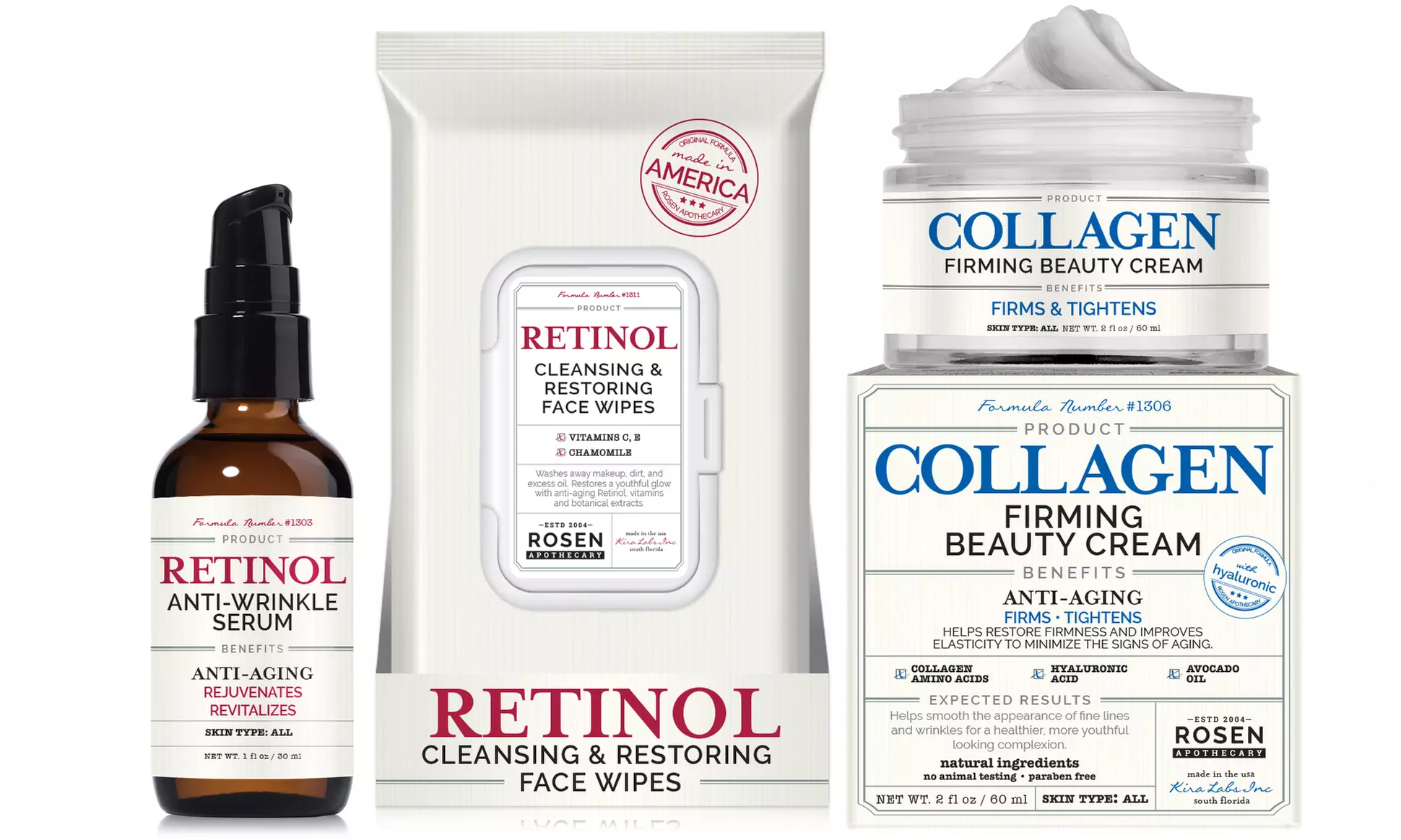 Rosen Apothecary Anti-Wrinkle Serum, Firming Collagen Cream, and Optional Face Wipes - Primary Image