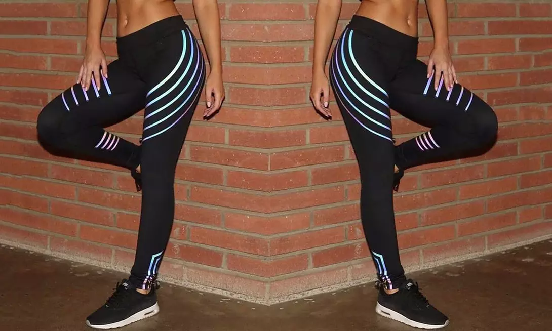 Leggings sport avec bandes réfléchissantes multicolores - Primary Image