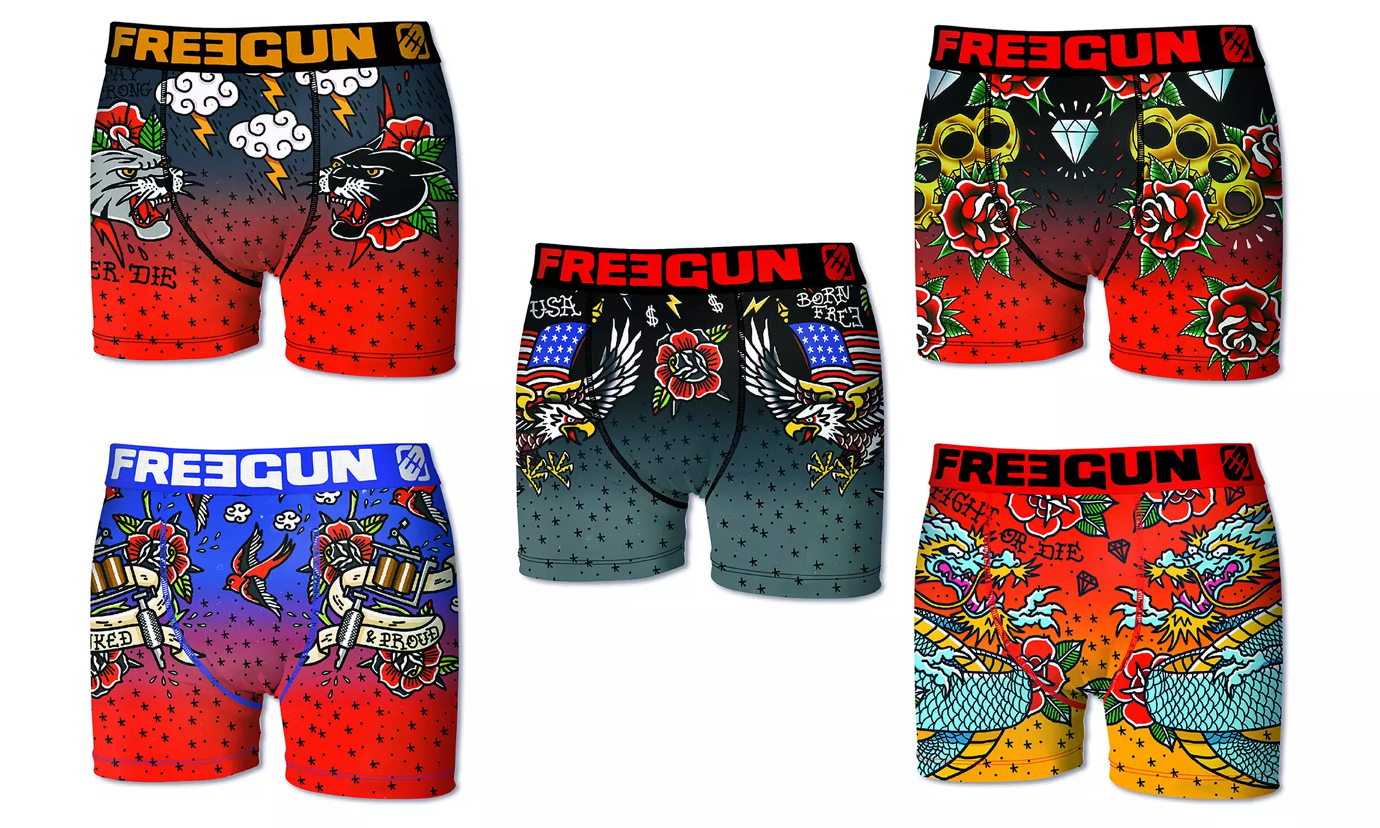 Pack de 5 boxers homme de la marque Freegun collection Old School - Primary Image
