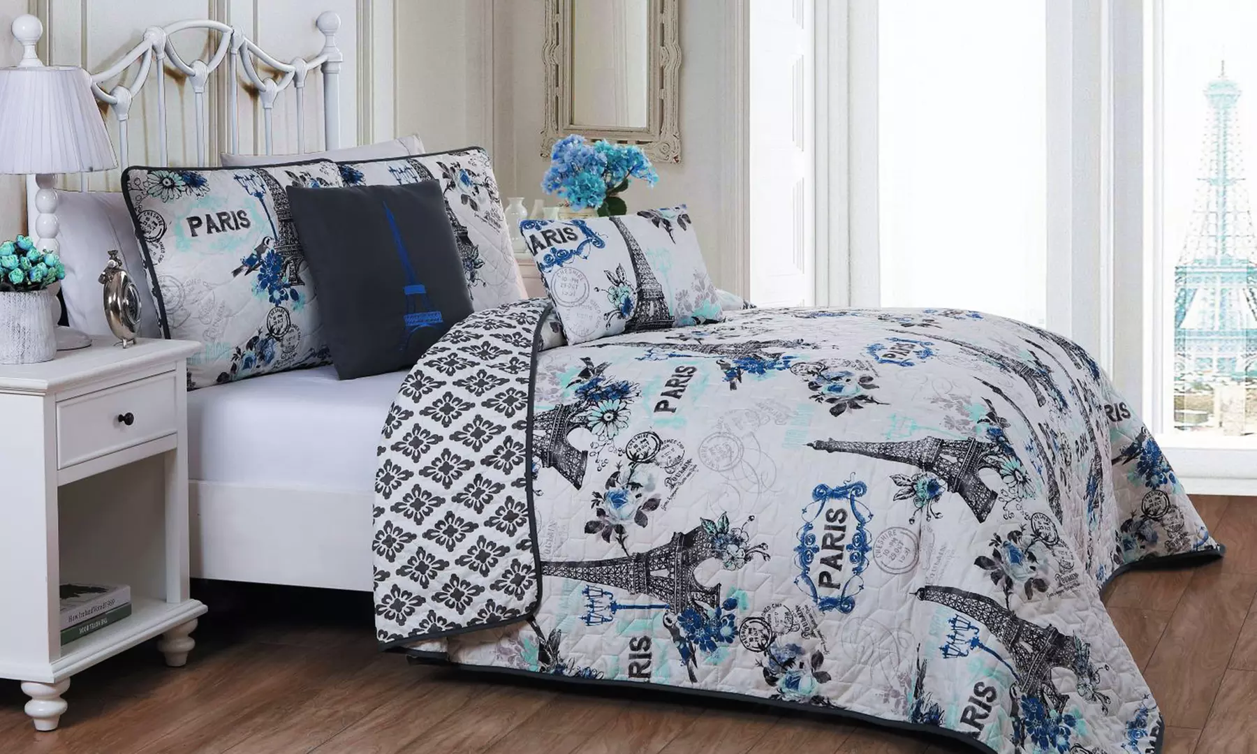 Cherie Collection: Reversible Quilt Set (5-Piece) or Bed in a Bag Set with Sheets (8-Piece) - Second Medium