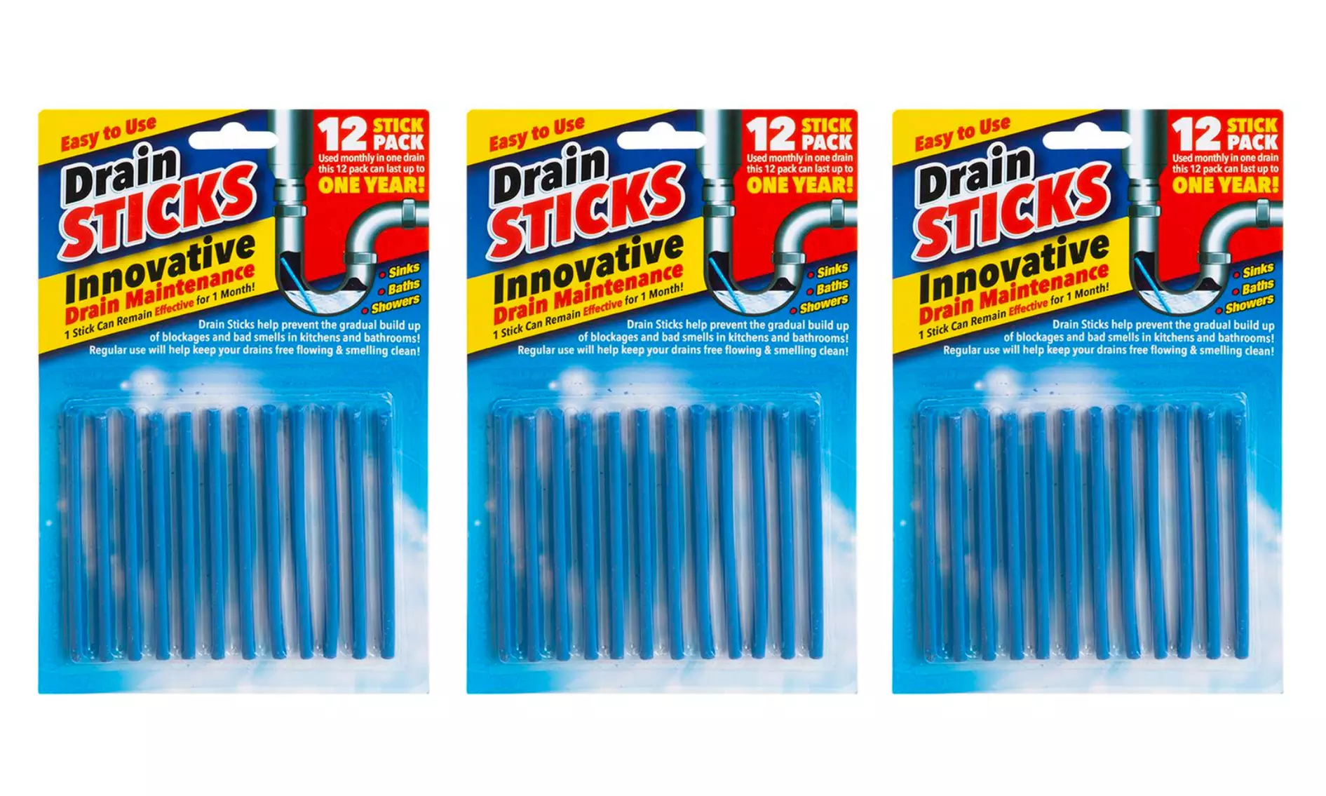 1, 2 o 3 paquetes de 12 sticks limpiadores de tuberías y desagües - Second Medium