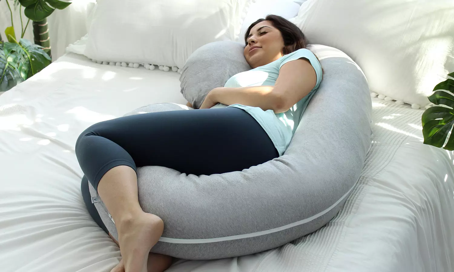 Full Body C-Shaped Pregnancy Pillow with Jersey Cotton Cover - Primary Image