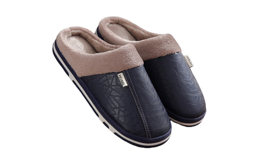 Image 5: Plush Waterproof Faux Leather Slippers