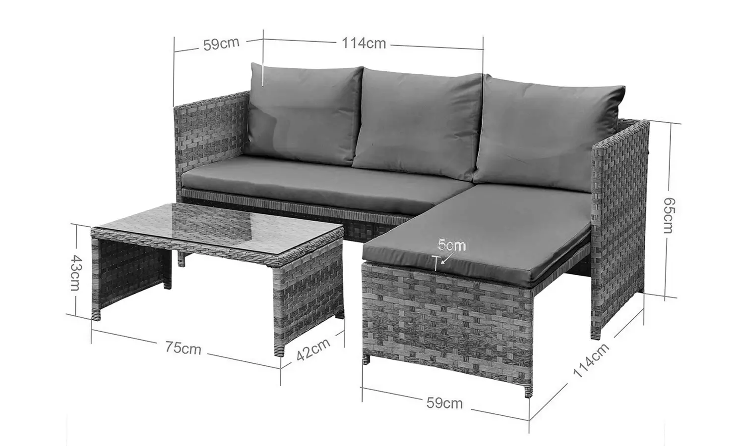 Florence 3-Seater L-Shaped Garden Corner Sofa Set with Table