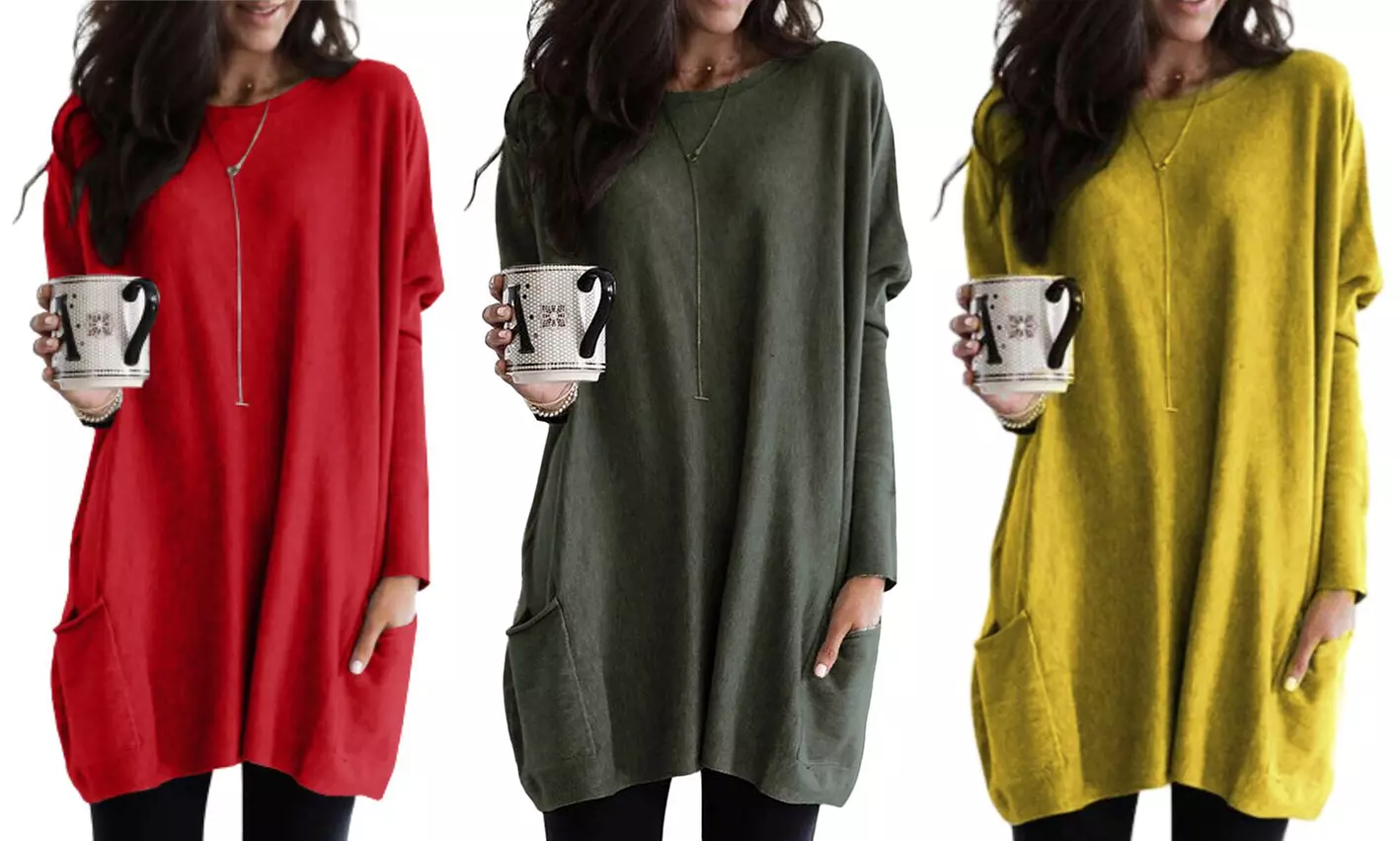 Pull long en maille fine et manches longues, pour femme - Primary Image