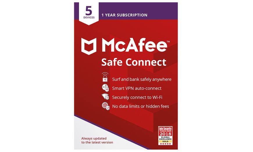 Image 1: McAfee Safe Connect One-Year Subscription for Five Devices