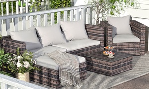 Modular-Corner Rattan-Effect Outdoor Sofa Set with Optional Cover