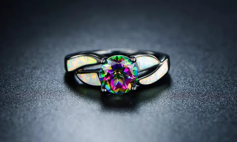 Genuine Topaz and Fiery White Opal Ring    - Primary Image