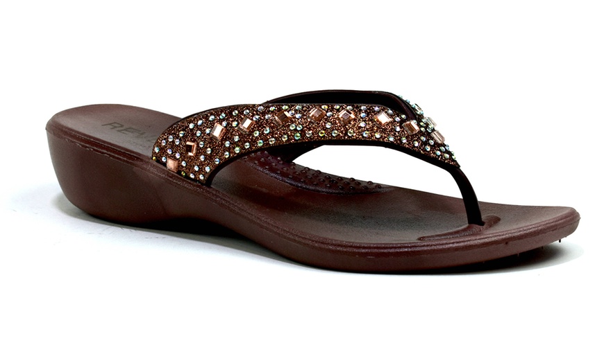 Image 7: Women's Studded Mirror Wedge Flip-Flops