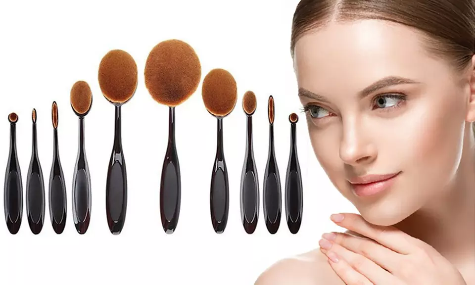 Professional Oval Makeup Brushes Set (10-Piece) - Primary Image