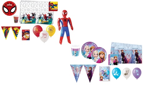 Set per le feste Spiderman o Frozen, con piatti, bicchieri, festoni e palloncini