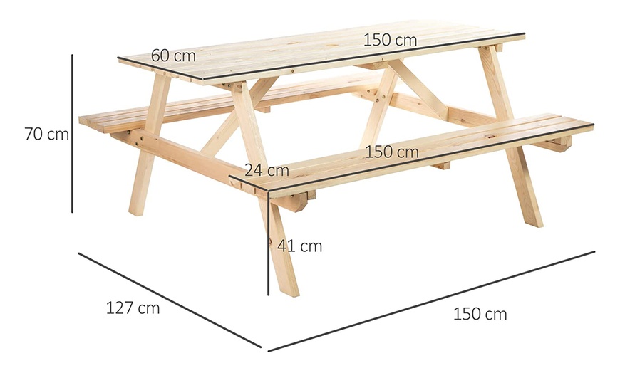 Image 5: Outsunny Wooden Picnic Table