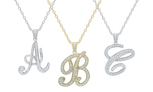 Elements of Love Script Initial Pendant Necklaces In Sterling Silver 