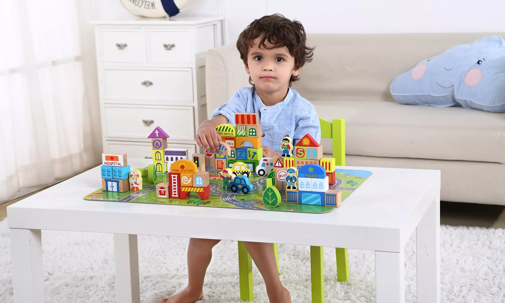 Baril 2 en 1 puzzle et 100 pièces en bois City Block de Tooky Toy - Primary Image