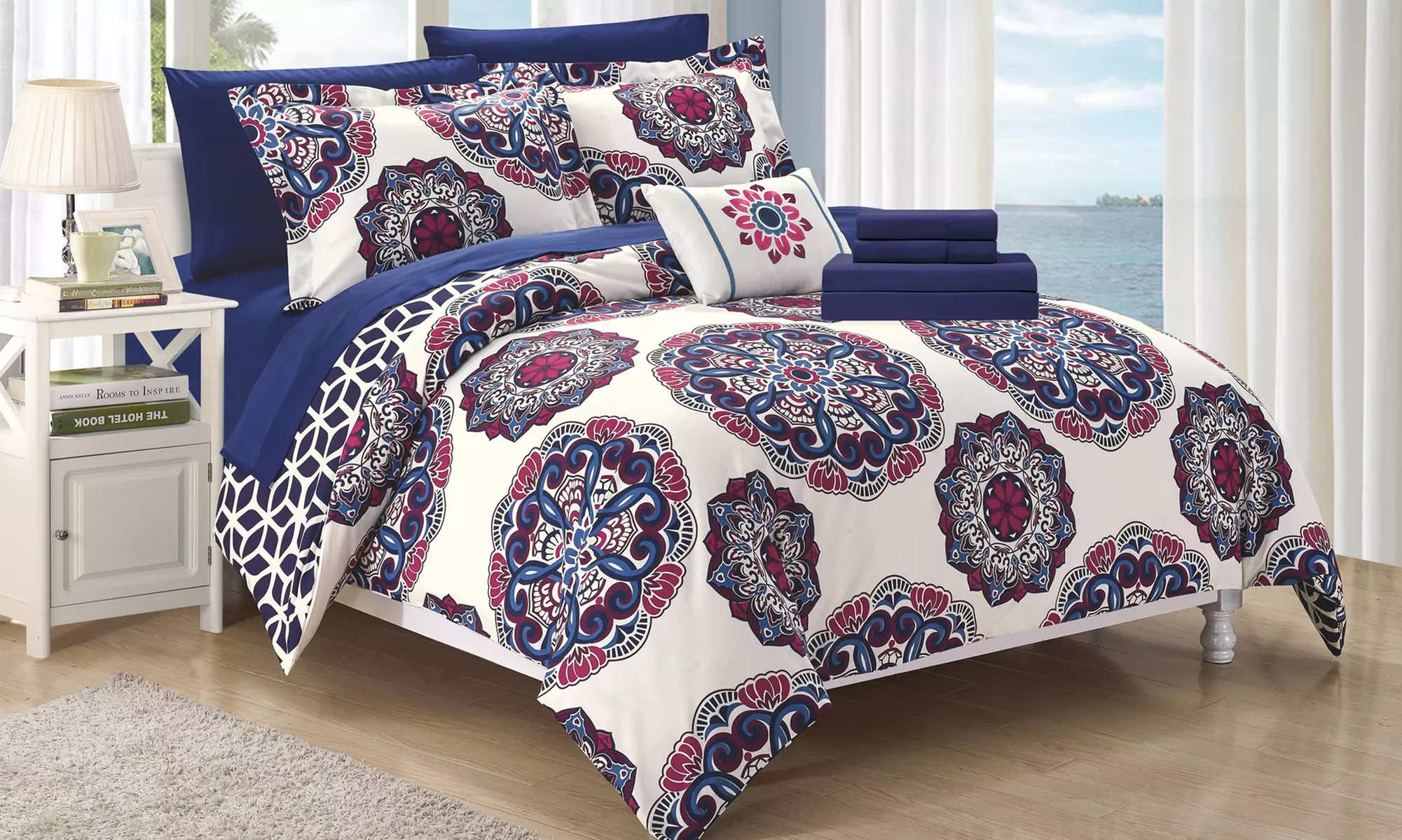 Girona Medallion Reversible Comforter Set with Sheets (6 or 8-Piece) - Primary Image