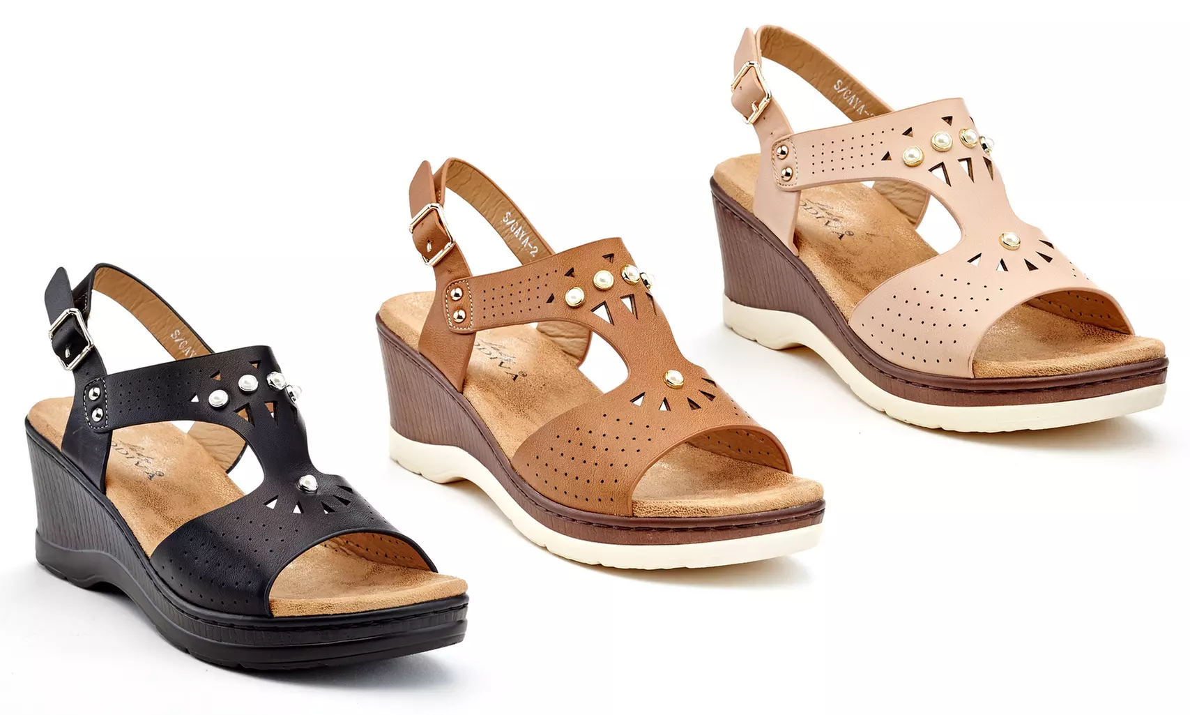 Lady Godiva Yvonne Women's Wedge Sandals with Faux Pearls Details (Sizes 7, 9, 10) - Primary Image