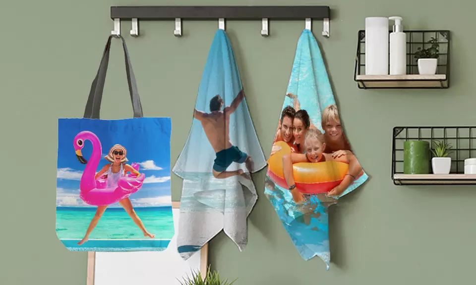 1x oder 2x Strand-/Badetuch oder Stofftaschemit eigenem Foto