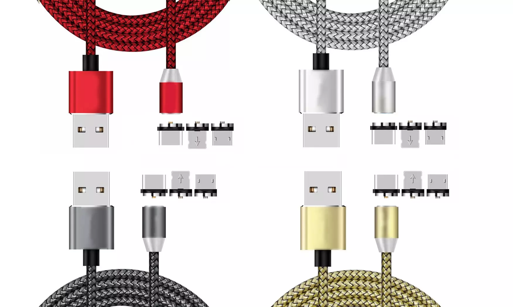 Câble en nylon et 3 embouts magnétiques pour smartphones, coloris au choix - Primary Image