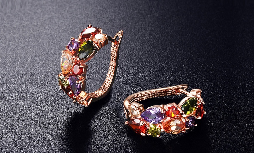 Image 1: Multi-Colour Crystal Hoop Earrings