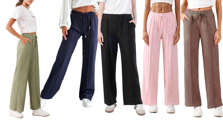 Image 1: Plain and Seam Front Wide Leg Trousers