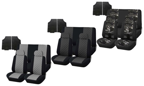 Set di 2 coprisedili trapuntati universali con 2 poggiatesta e 2 tappetini in gomma disponibile in vari colori