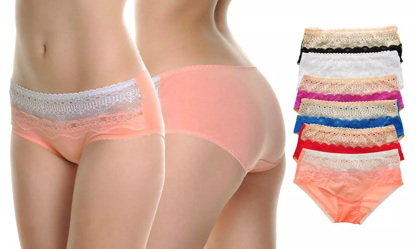 Angelina Women's Cotton Mid-Rise Briefs with Lace Waist (6-Pack) - Primary Image