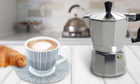 Caffettiera Moka Classica Welkhome con 3 tazze più set di 6 tazzine e piattini opzionali