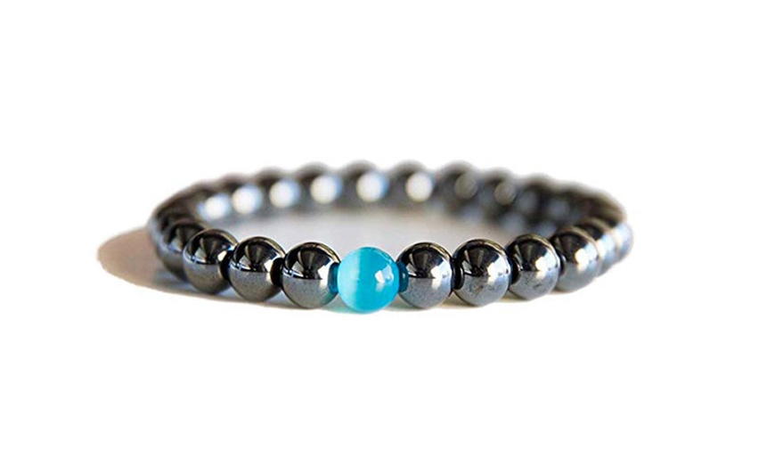 Image 3: One, Two or Three Hematite Bracelets with Blue Opal Bead