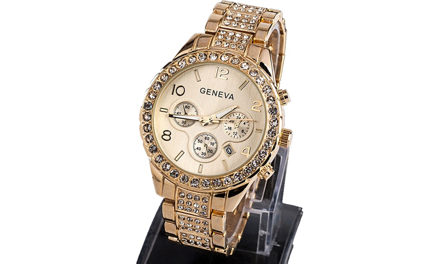 Image 3: Women's Crystal Quartz Geneva Watch