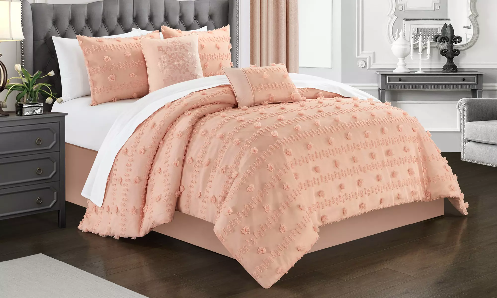 Adisa Jacquard Floral Applique Design Bedding Comforter Set (5-Piece) - Primary Image