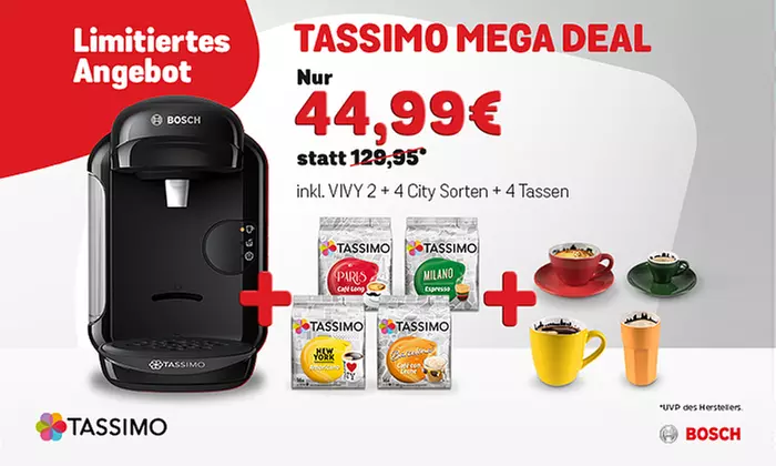 TASSIMO VIVY 2 inkl. 4 limitierter City-Sorten, 4er-Tassen-Set und Gutscheinen im Wert von 20 € (bis zu 65% sparen*) - Primary Image