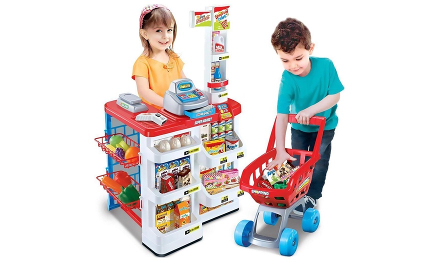 Image 1: Children's Supermarket Play Set with Shopping Trolley