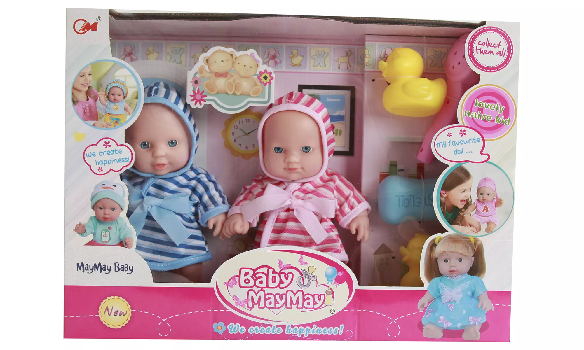 Coffret 2 Poupons en peignoir 4 sons avec accessoires - Primary Image