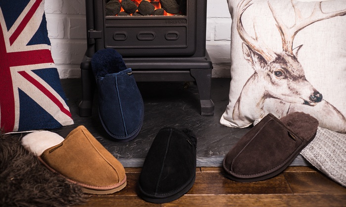 Up To 60 Off Men S Suede Sheepskin Slippers Groupon