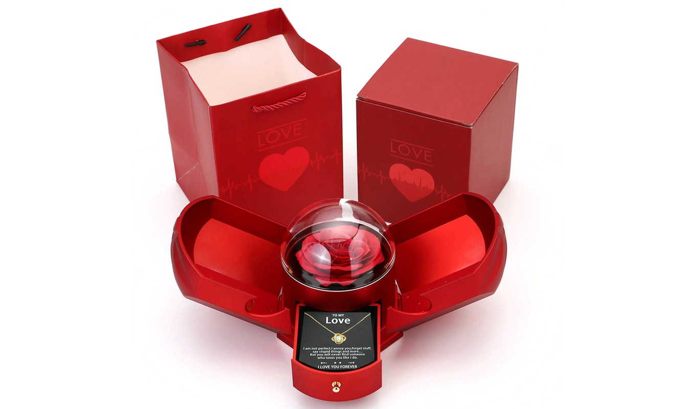 Geschenk-Set mit konservierter Rose & eleganter Halskette